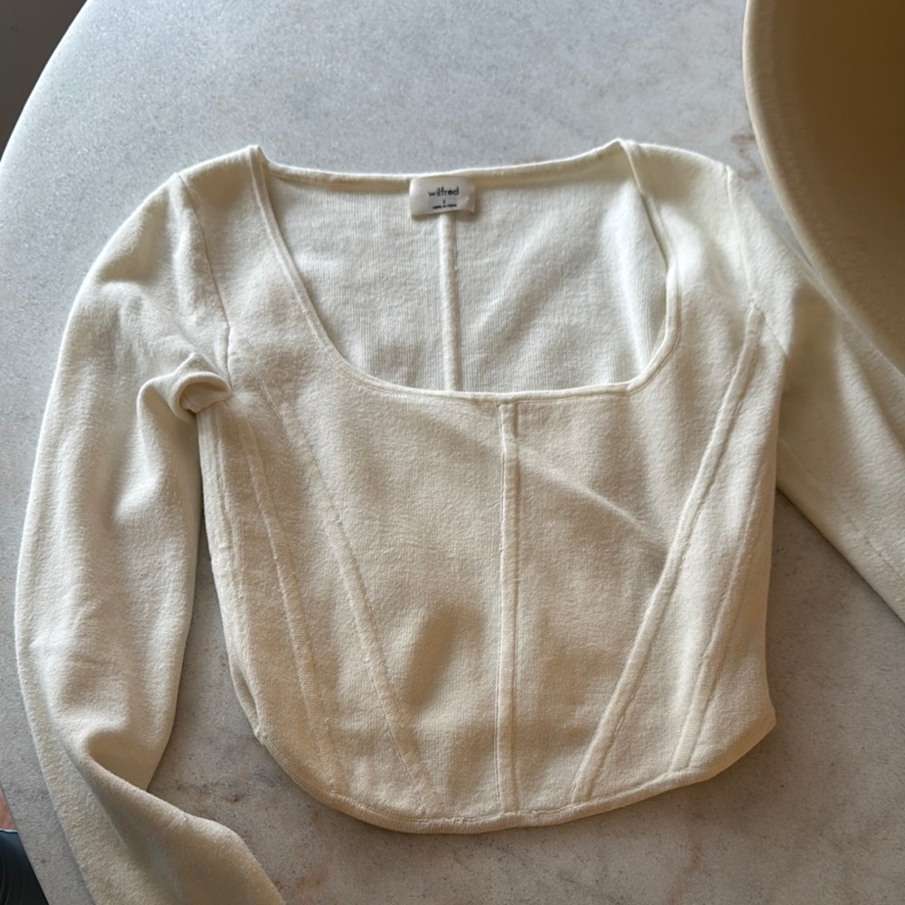 Cream Long Sleeve Square Neck Top